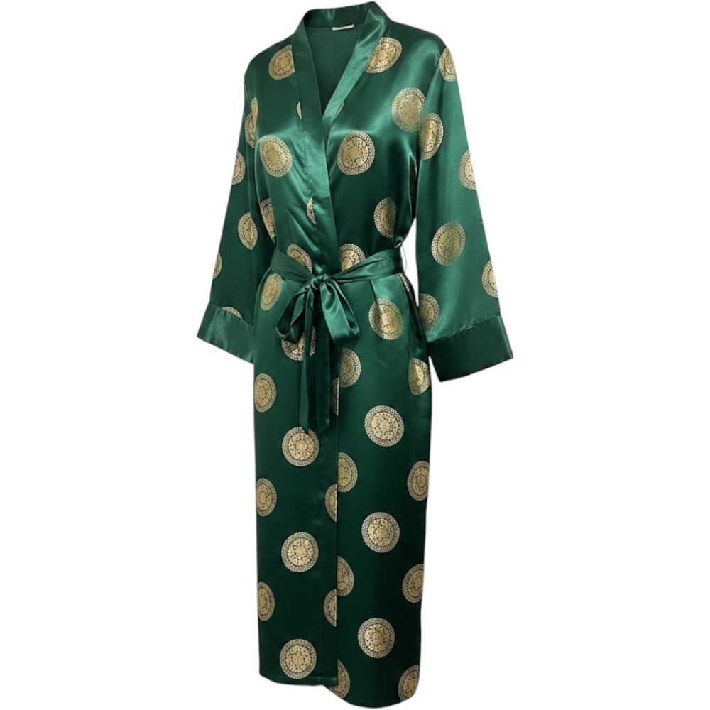 Vintage Emerald Green Smoking Robe Medallion Jacquard Size L/XL